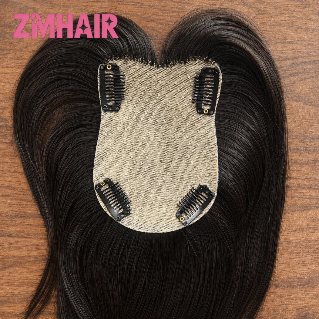 Silk Base Straight Remy Human Hair Clip In Topper for Women