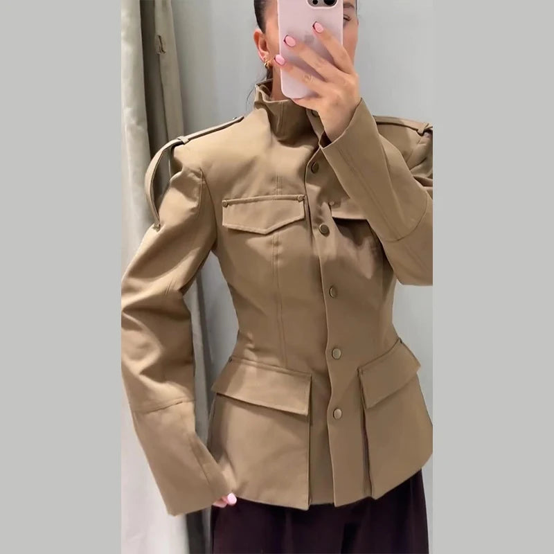 Lightweight Stand Collar Single Breasted Slim Coat for Women