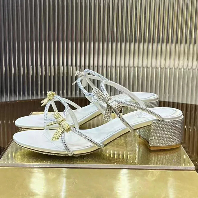 Crystal Rhinestone Butterfly Knot High Heel Sandals for Women