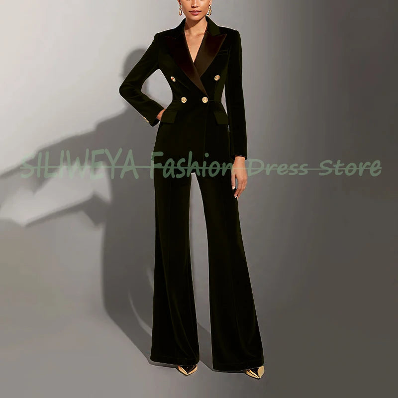 Double Breasted Velvet Suit Set