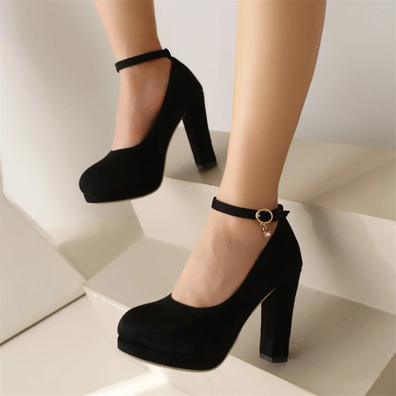 Square Toe Ankle Strap Heel Pumps