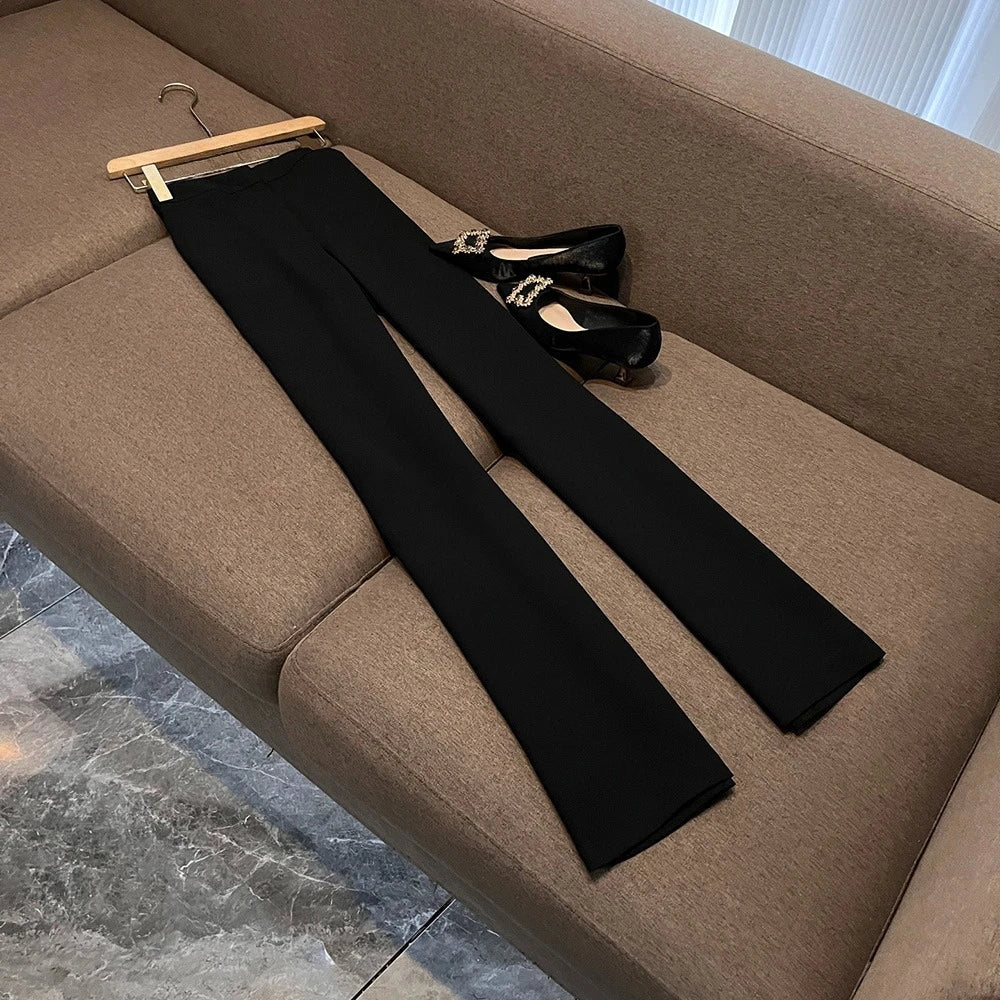 TWOTWINSTYLE Design Sense Solid Two Piece Sets For Women V Neck Long Sleeve Top High Waist Chic Set Female Fashion New KSE542686