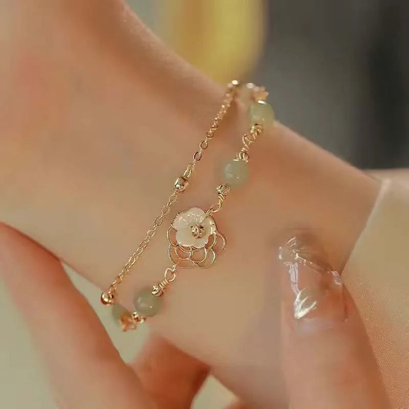 Beaded Orchid Pendant Bracelet