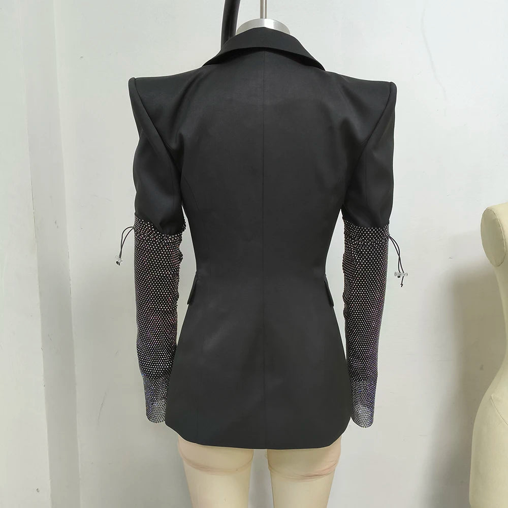 Women Horn-Shoulder Suit Deep V-Neck Slim Mini Skirt Cuff Splicing Single Breasted Sexy Dress Workplace High-Rise Commuter Wear