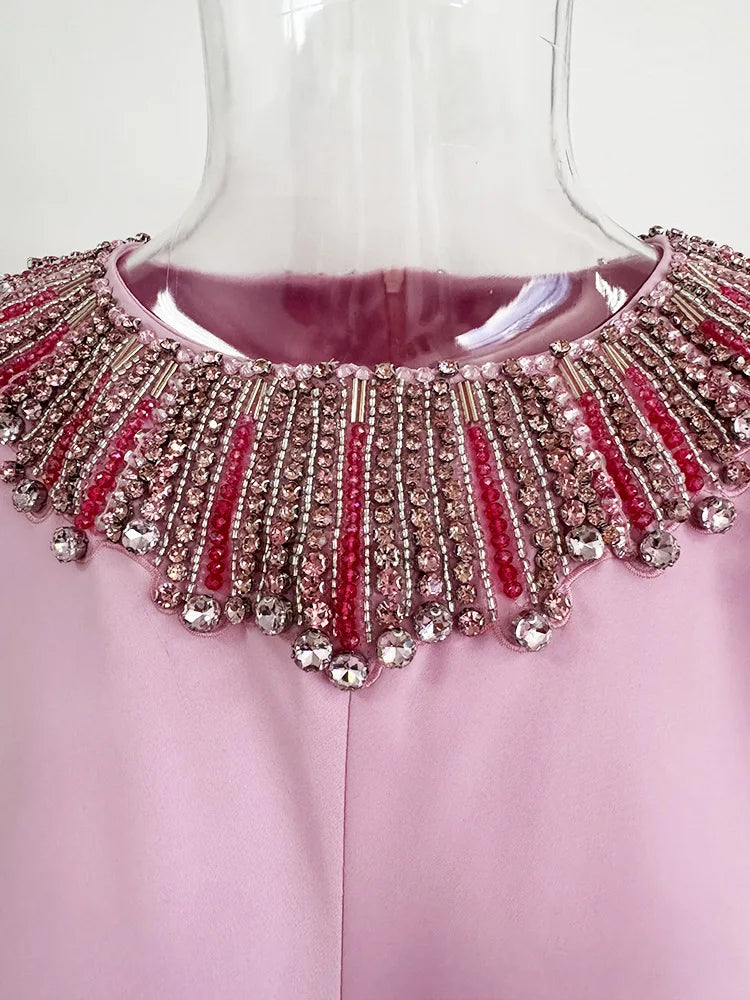 HIGH STREET Newest 2026 Designer Vestido Women's Stunning Duty Beaded Rhinestone Accented  Gown With Bat Sleeves