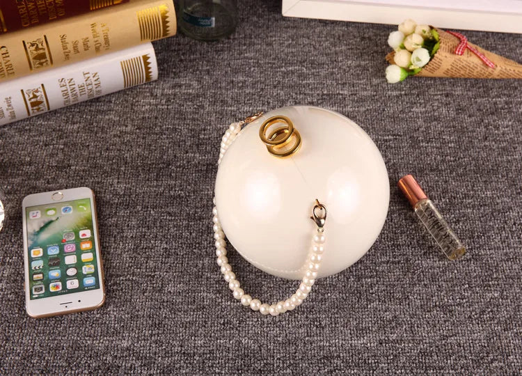 Pearl Embellished Round Acrylic Clutch Bag for Women