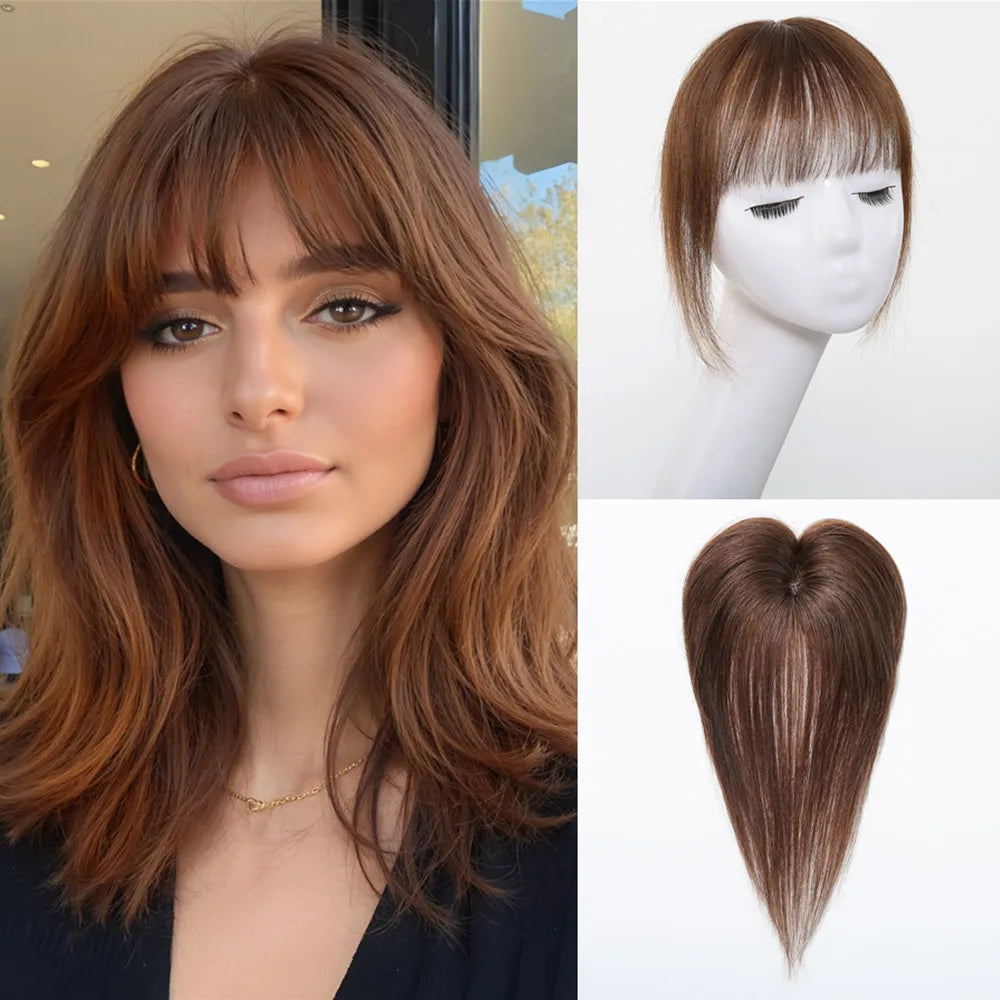 Ombre Brown to Blonde Human Hair Clip In Bangs for Women