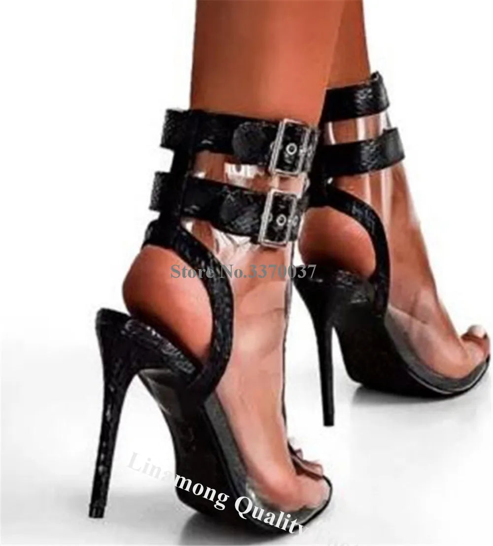 Clear Pink Peep Toe Gladiator Boots