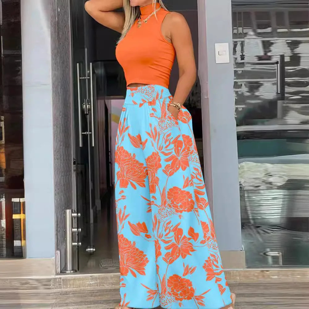 Printed Sleeveless Elegant Two Piece Set for Women