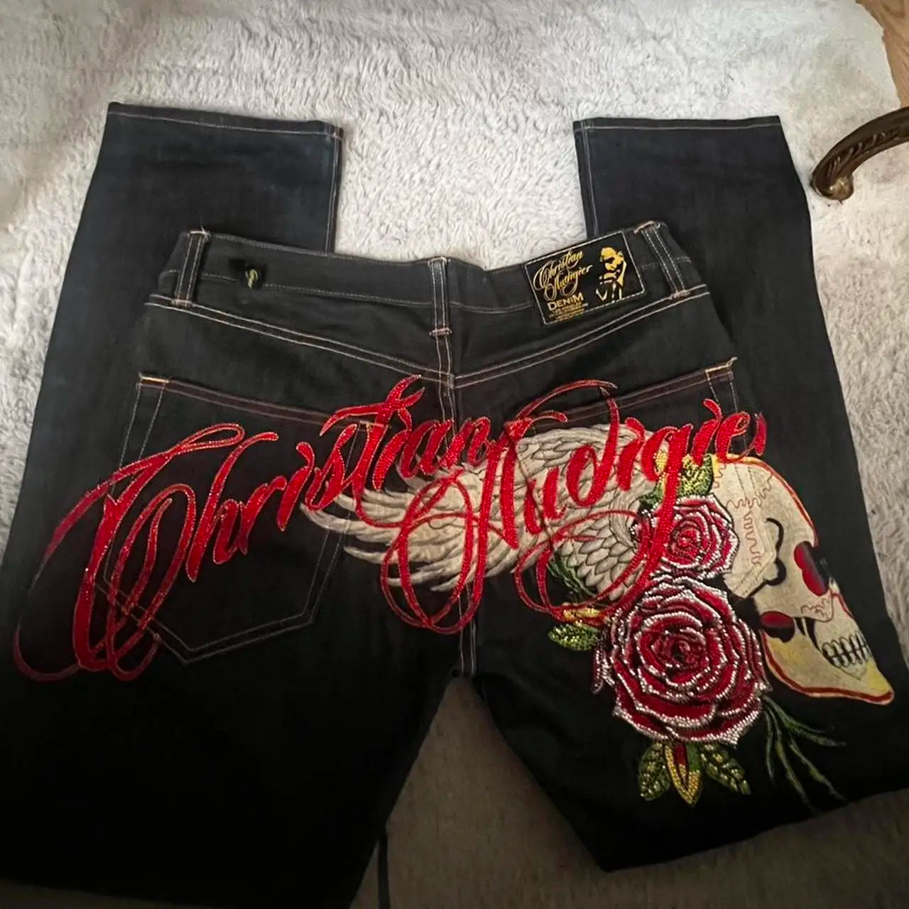 Harajuku Angel wings Embroidery Jeans Casual Denim Pants High Waist Straight Wide Leg Jeans Vintage Y2k 2000s Women Clothing