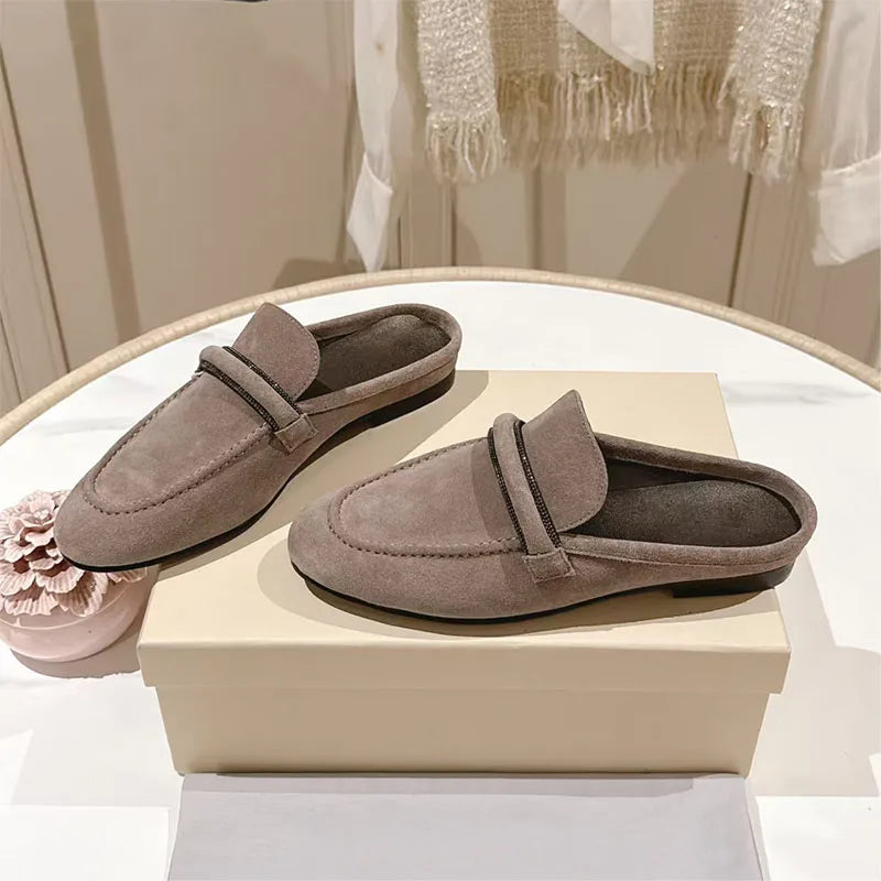 Classic Suede Leather Round Toe Loafers for Women