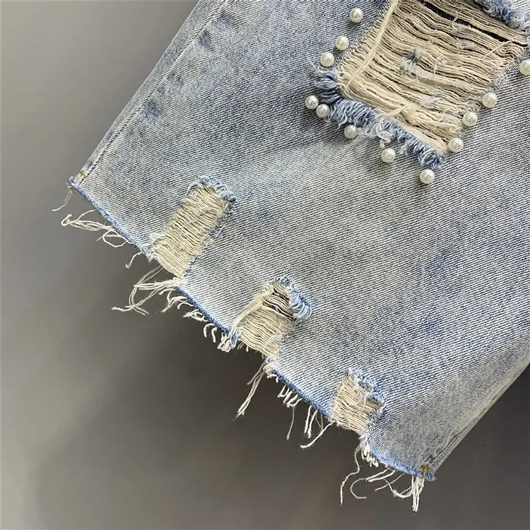 Tassel Bead Embellished Denim Shorts