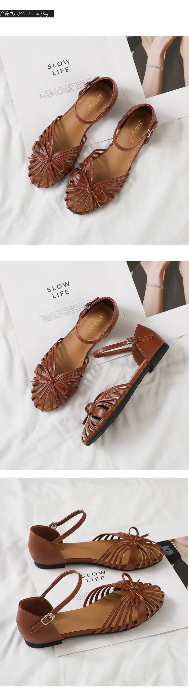 One Strap Hollow Out Sandals With Bow Detail For Women