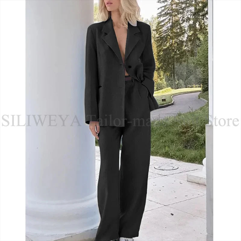 Single Breasted Light Blue Two Piece Blazer Set For Women