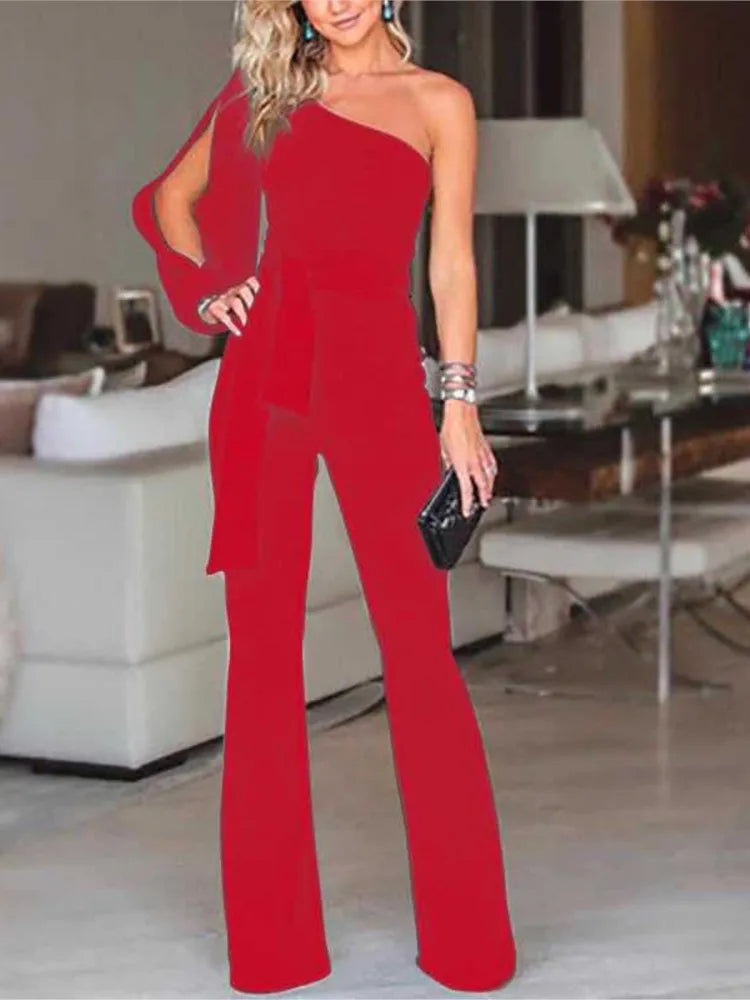 Elegant Slim-Fit One-Sleeve Party Jumpsuit for Women