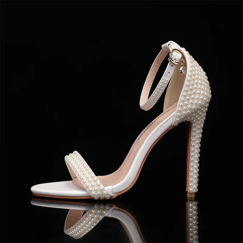Elegant Pearl Beaded Mesh Bowknot Sandals for Women