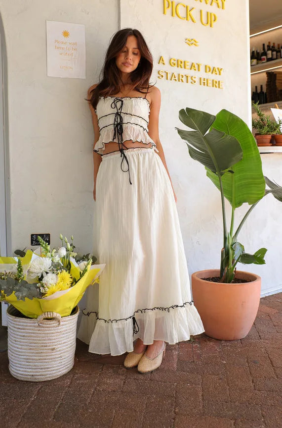 Pleated Bow Suspender Top and Skirt Two Piece Set for Women
