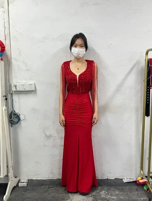 Evening Dresses Women Clothes Fashion Rhinestone Cold Shoulder Slit Ruched Party Elegant Long Bodycon Dress Summer 2024 New