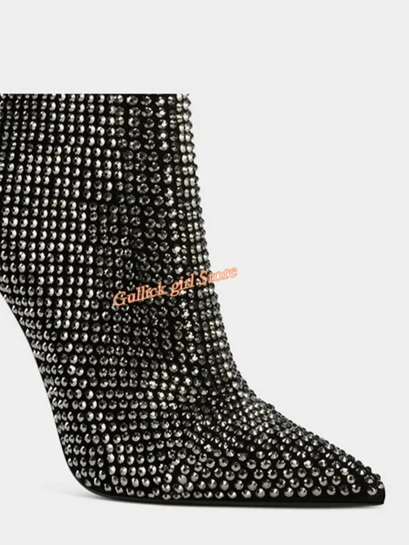 Rhinestone Pointed Toe Stiletto Ankle Boots for Women