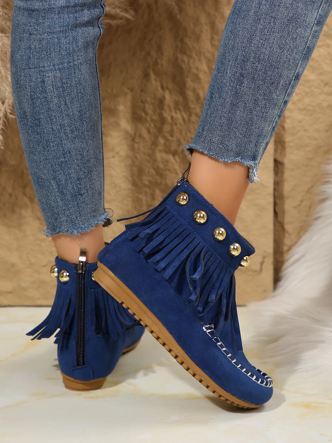 Women Boots Winter New Vintage Fringe Ankle Boots Women Side Zipper Casual Shoes Round Toe Ladies Snow Boots Zapatos De Mujer