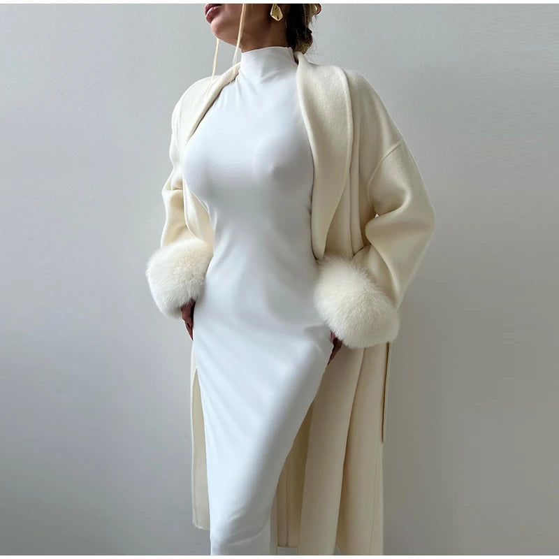 Elegant Longline Turn Down Collar Winter Coat for Women