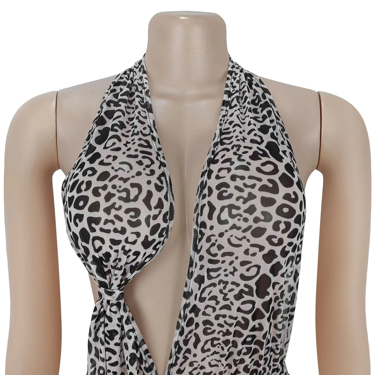 Leopard Print Halter Backless Bodycon Jumpsuit for Women