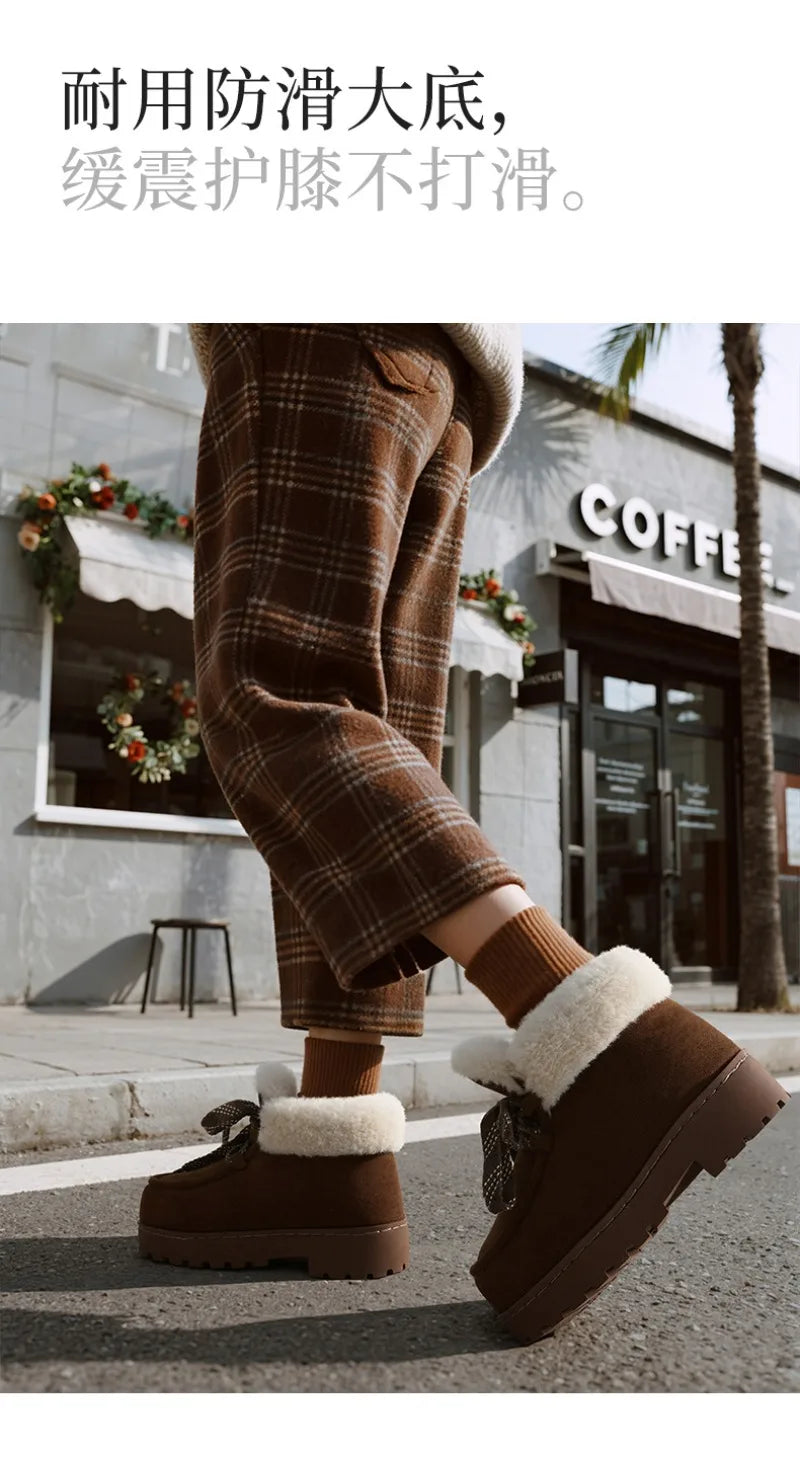 Warm Plush Lined Lace Up Faux Suede Ankle Boots for Women