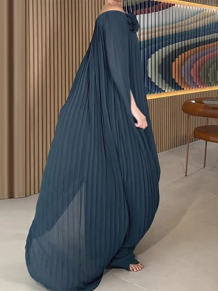 Gymystars Elegant Off Shoulder Maxi Dress Gauze Pleated Evening Dresses New Casual High Waist Tiered Luxury Party Women Dresses