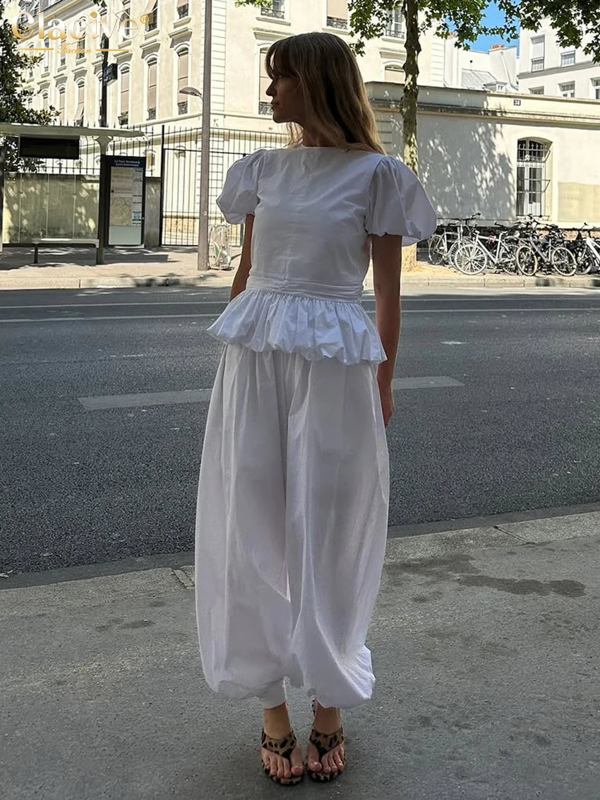 Loose Cotton Shirt and Wide-Leg Pants Set for Women