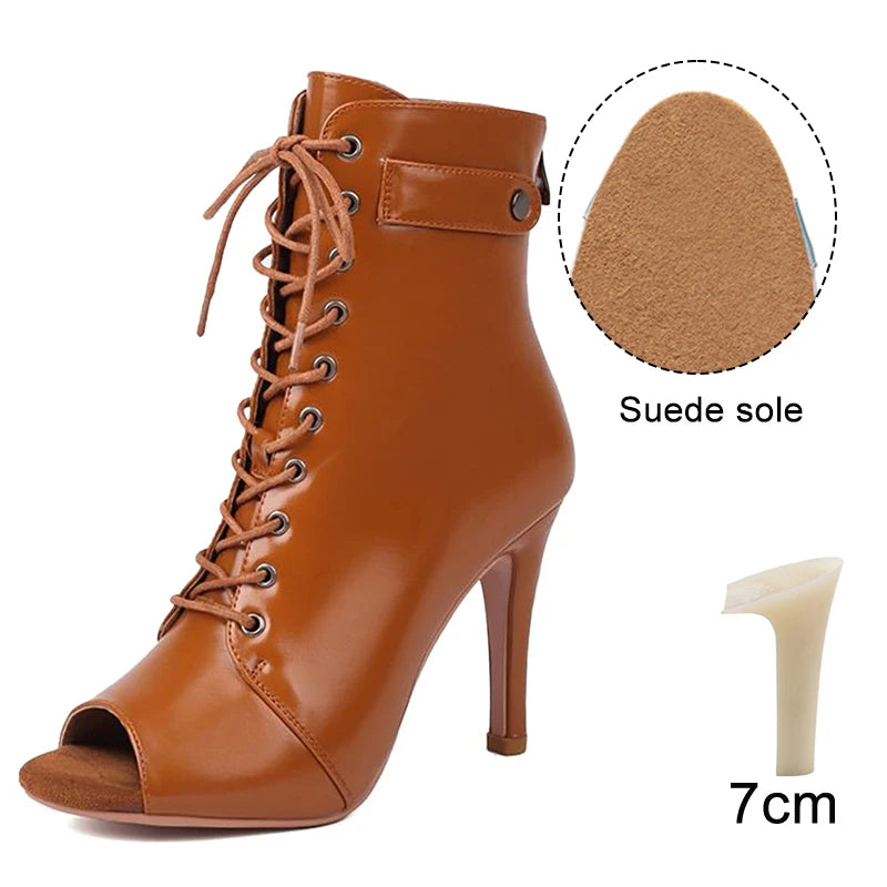 Leather Latin Dance Ankle Booties With Heels for Women
