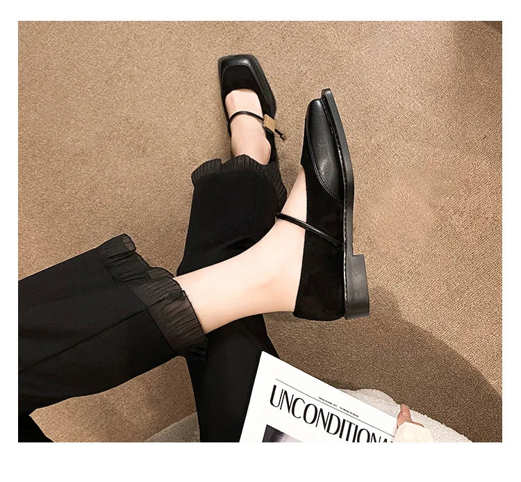 Retro Square Toe Low Heel Mary Jane Shoes for Women