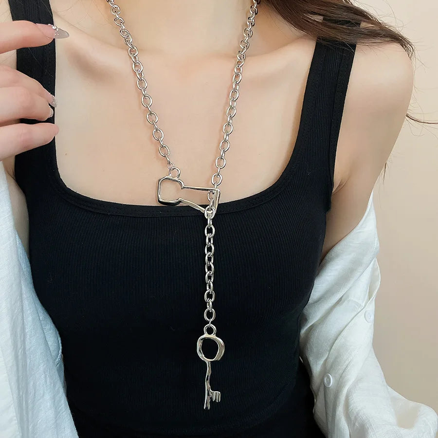 Textured Lock Pendant Necklace