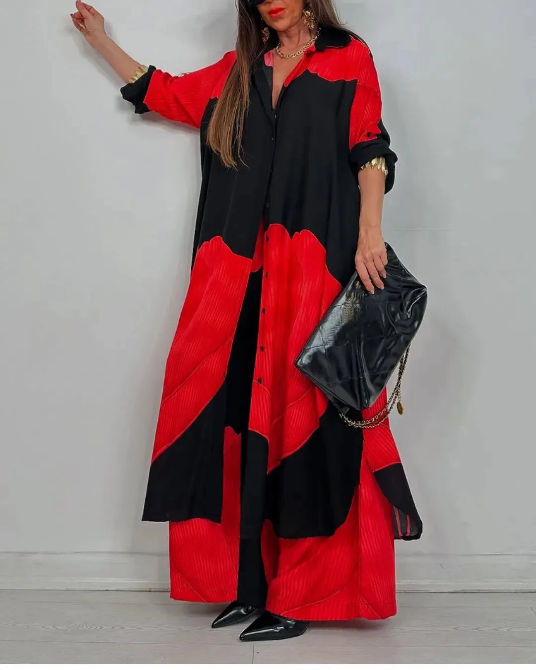 Patchwork Print Top Two-Piece Set