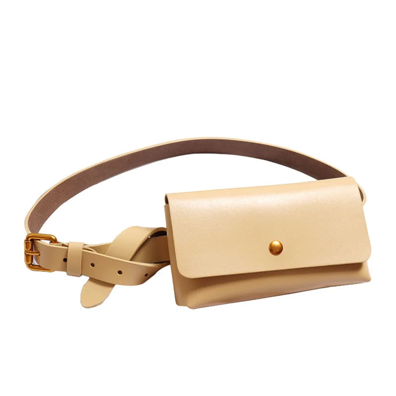 Minimalist Genuine Leather Waist Bag With Belt for Women