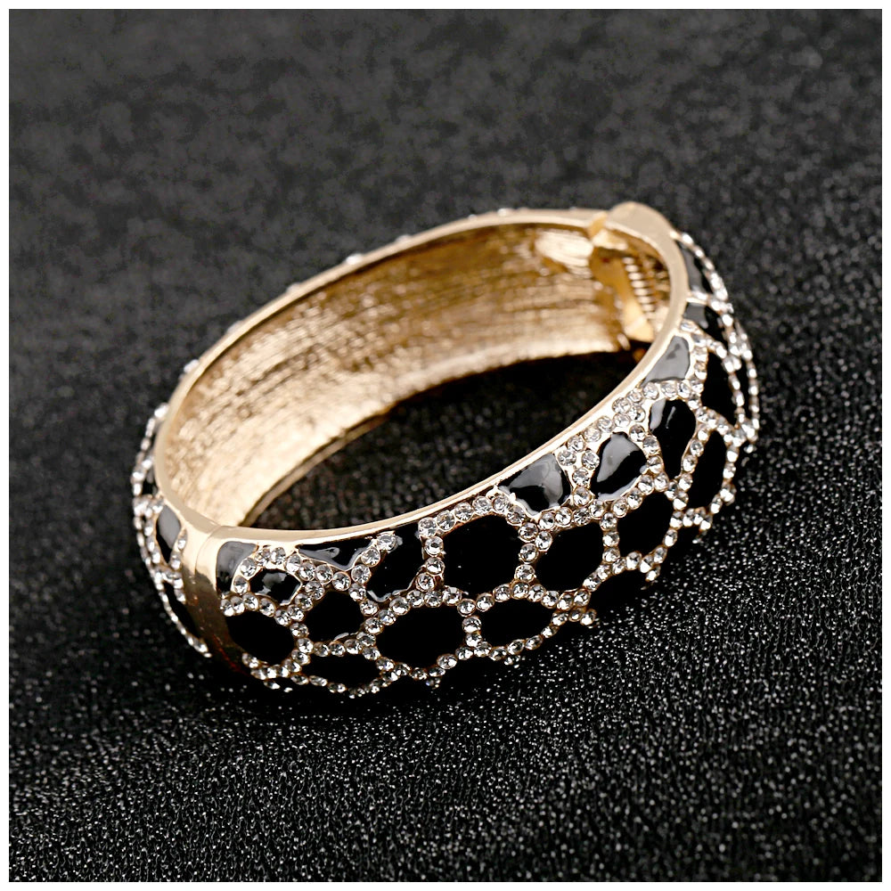 Colorful Enameled Rhinestone Statement Bangle Bracelet for Women