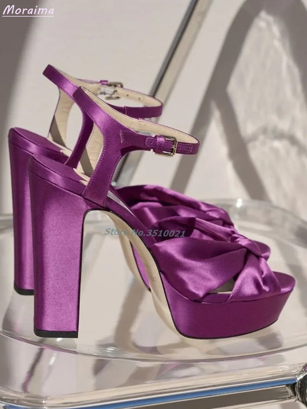 Peep Toe Mirror Leather Knotted Platform Sandals For Women