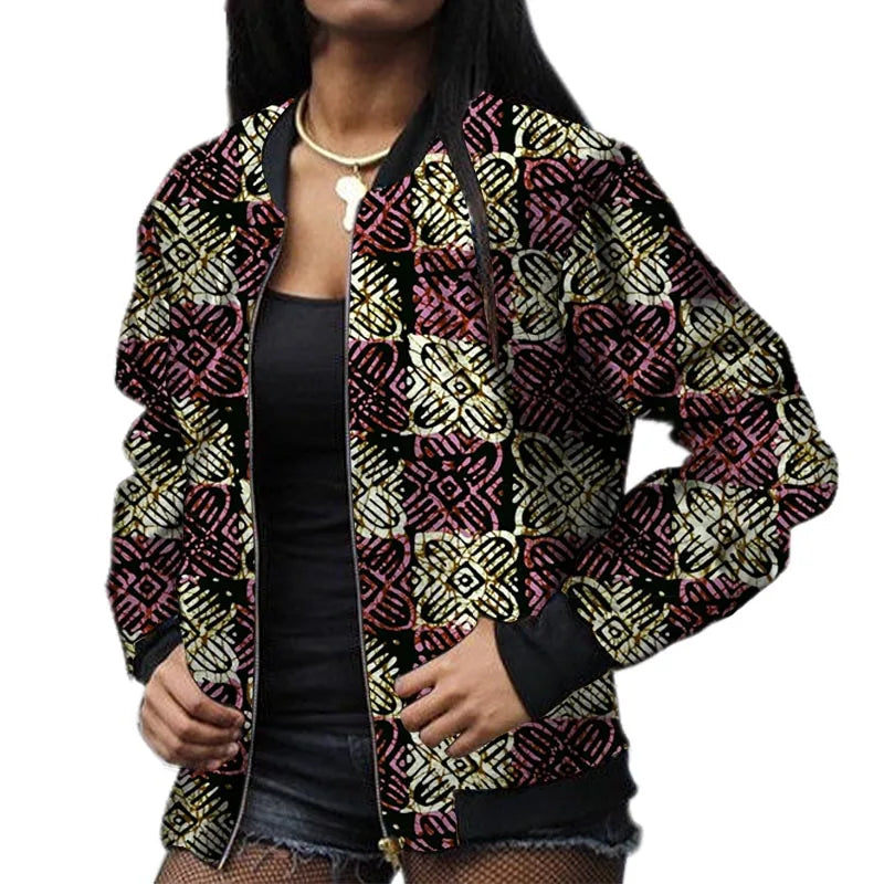 Stylish Elastic Waist African Print Jacket for Women