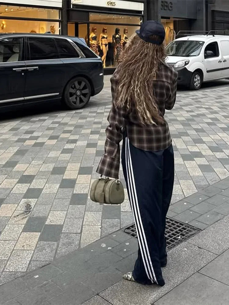 Chic Tailored Plaid Women's Shirts Unique Laple Contrast Full Sleeve Oversize Female Blouse 2025 Autumn Fashion Lady Streetwears