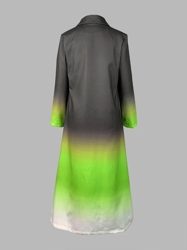 Beautyblue Women's Trench Coat Gradient Windbreaker Coat 2025 New Fashion Loose Split-Joint Notched Collar Long Outerwear Tops