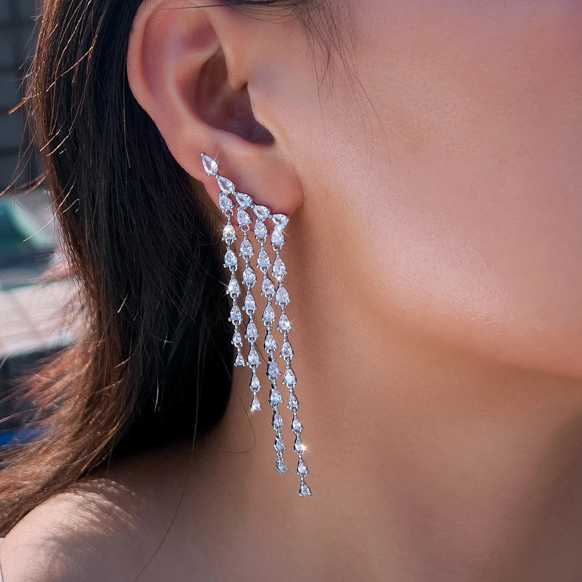 Long Cubic Zirconia Drop Earrings