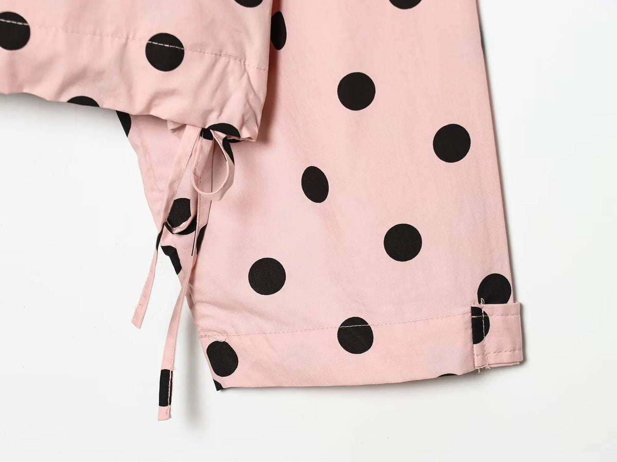 Pink Polka Dot High Collar Button Front Jacket for Women
