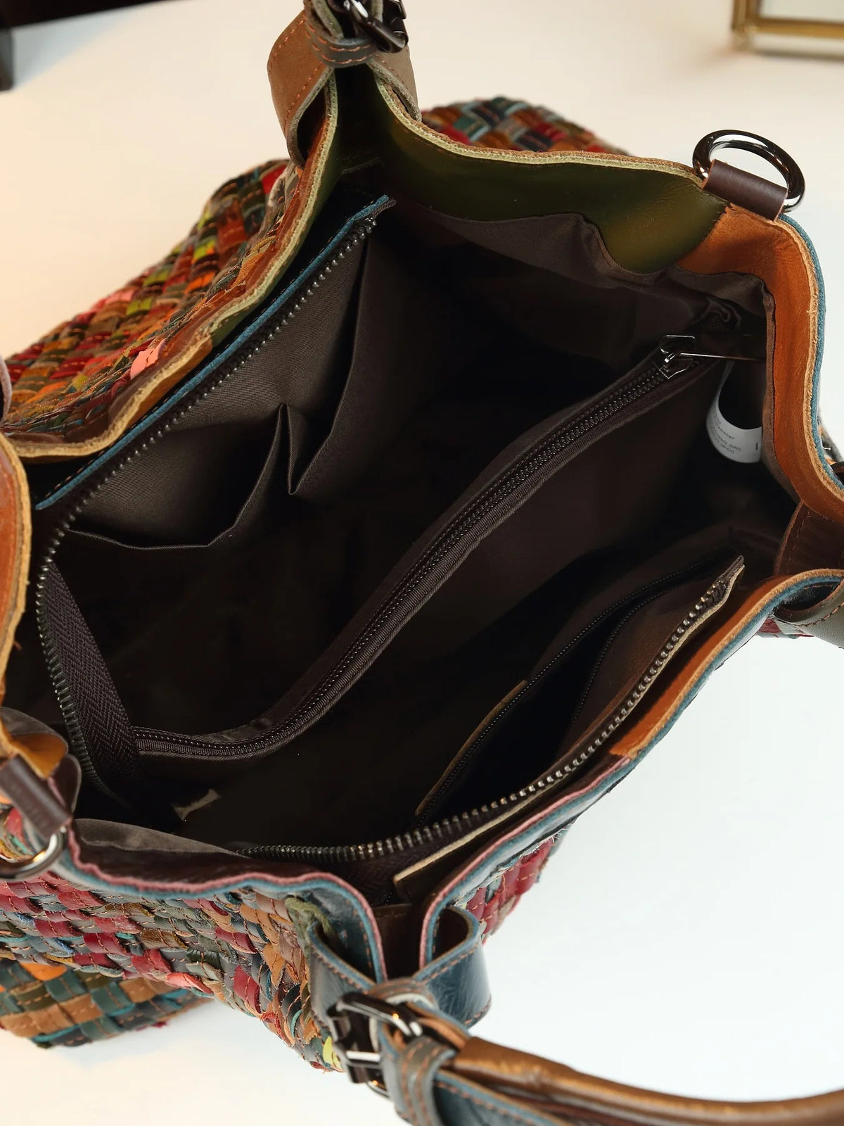 ABQP New Women's Handbag Made of Genuine Leather Hand Woven Women's Single Shoulder Crossbody Bag Color Spliced Women's Bag