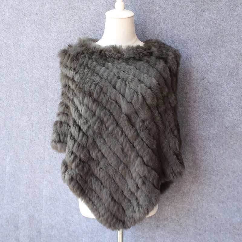 Rabbit Fur Knit Shawl Coat