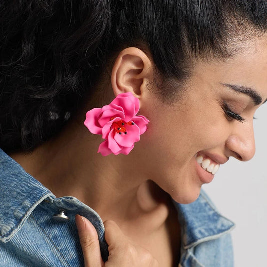 Exaggerated Ethnic Handmade Flower Drop Earrings Bohemian Acrylic Lovely Earrings High Quality Statement Female Jewelry