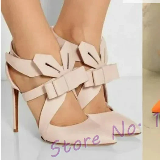 Multicolor Patent Leather Slingback Sandals Women Fashion Folding Bowknot Pointy Toe High Heels Sandals Party Chic Lovely Shoes