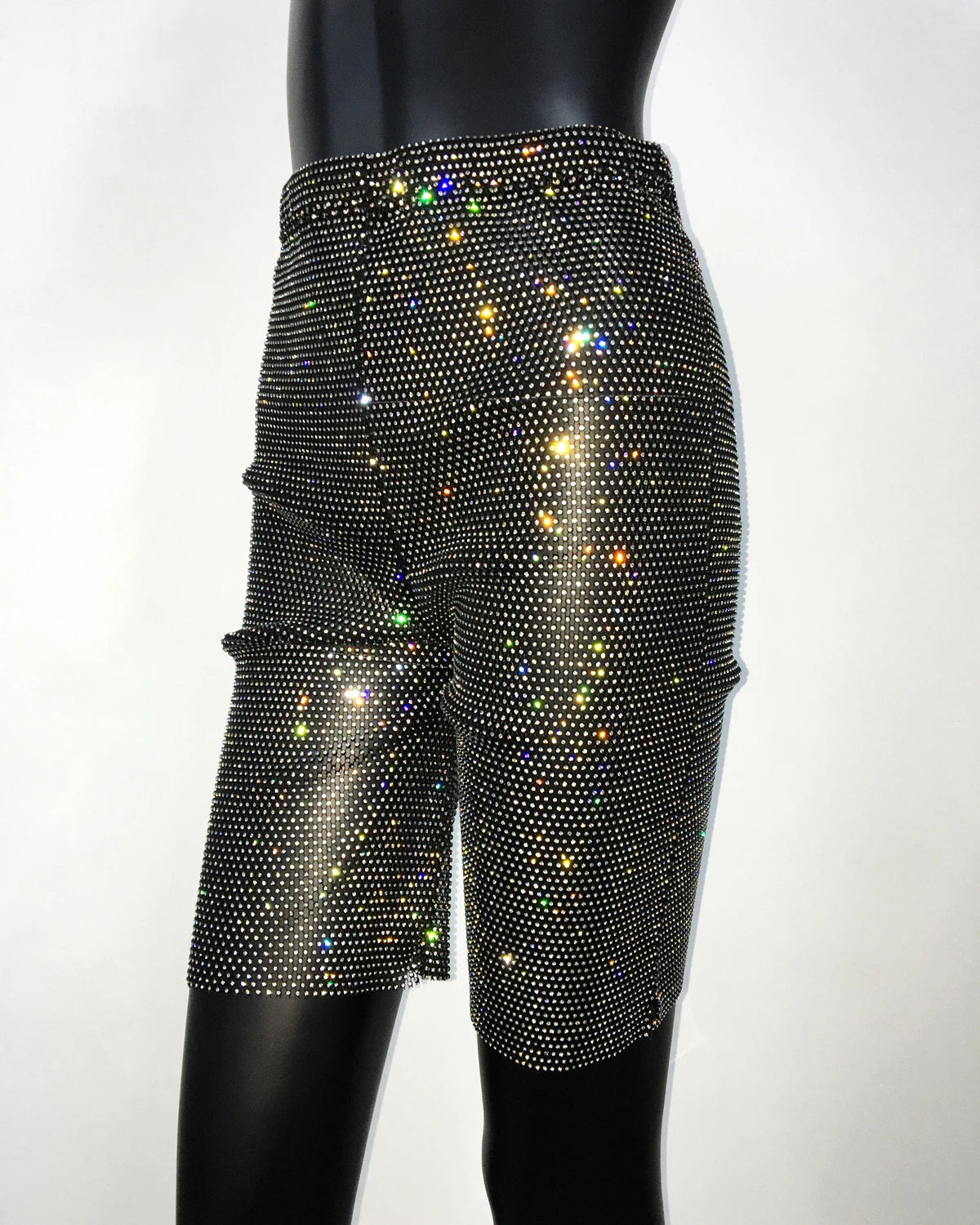 Rhinestone Fishnet Mesh High Waisted Shorts for Women