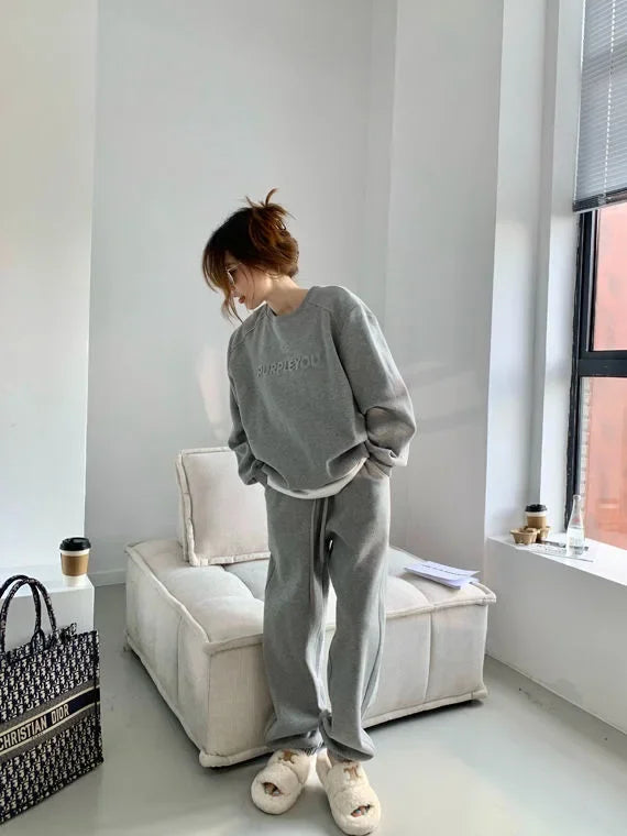 Thick Tracksuit Women Two Pieces Set Sweatshirts Pullover Hoodies Pockets Pants Suit Trousers Sports Matching Sets Autumn Spring