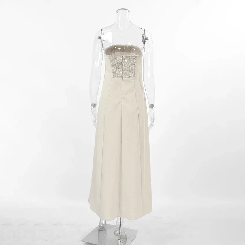 Solid Color Strapless Sleeveless Pocket Dress for Women