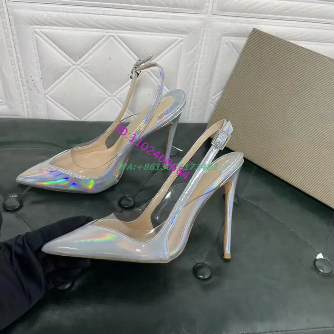 Elegant Women Design Brand High Heel Pointed Toe Slingback Shoes 12Cm High Heel Sexy Lady Pointy Slingback Stilettos Plus Size