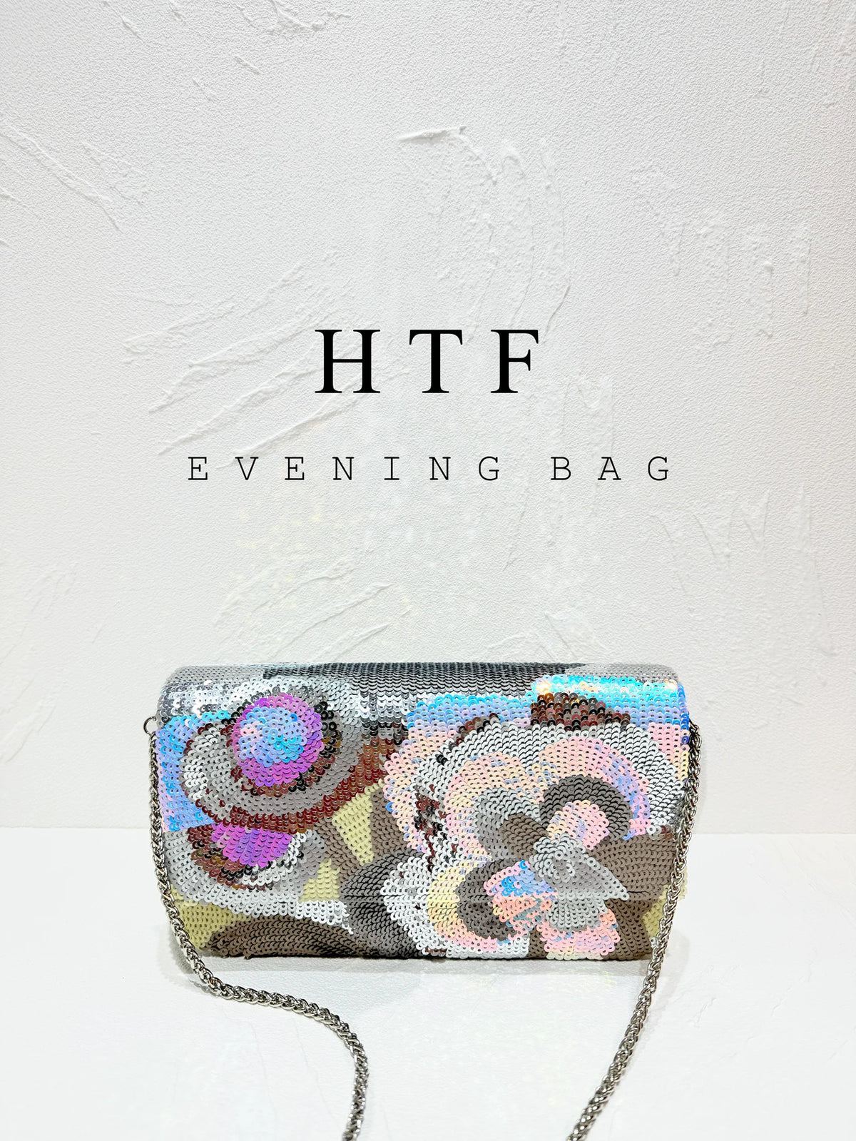 Sequin Floral Embroidered Clutch Bag With Chain for Women